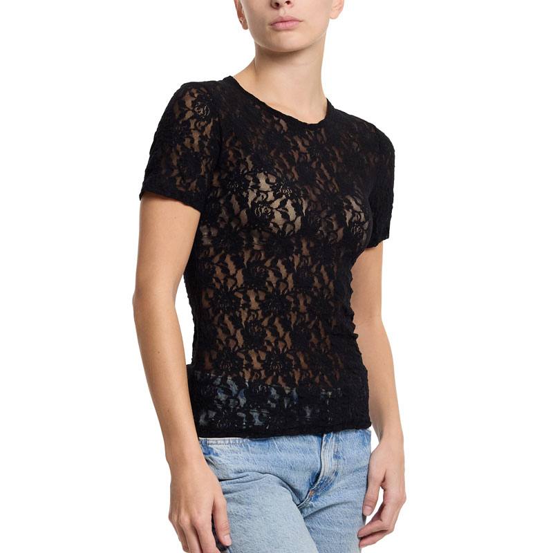 シグニチャー レース ショート スリーブ トップス (ブラック)