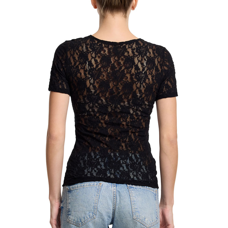 シグニチャー レース ショート スリーブ トップス (ブラック)