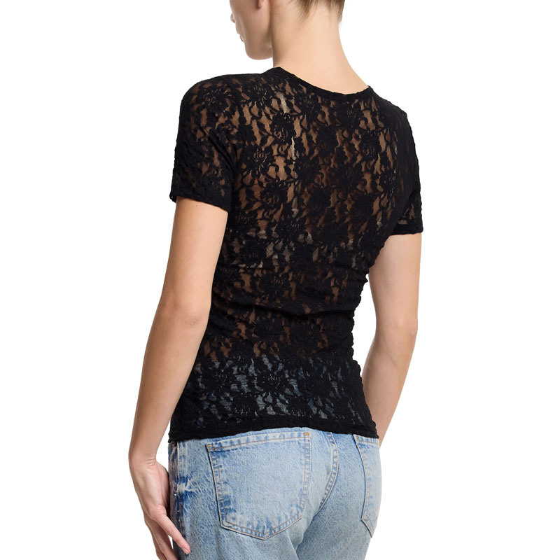 シグニチャー レース ショート スリーブ トップス (ブラック)