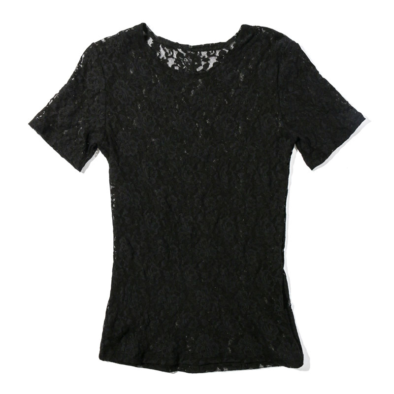 シグニチャー レース ショート スリーブ トップス (ブラック)