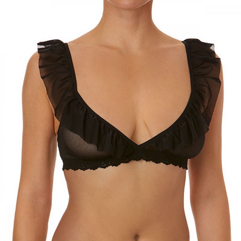 ラッフル メッシュ ブラジャー (ブラック)