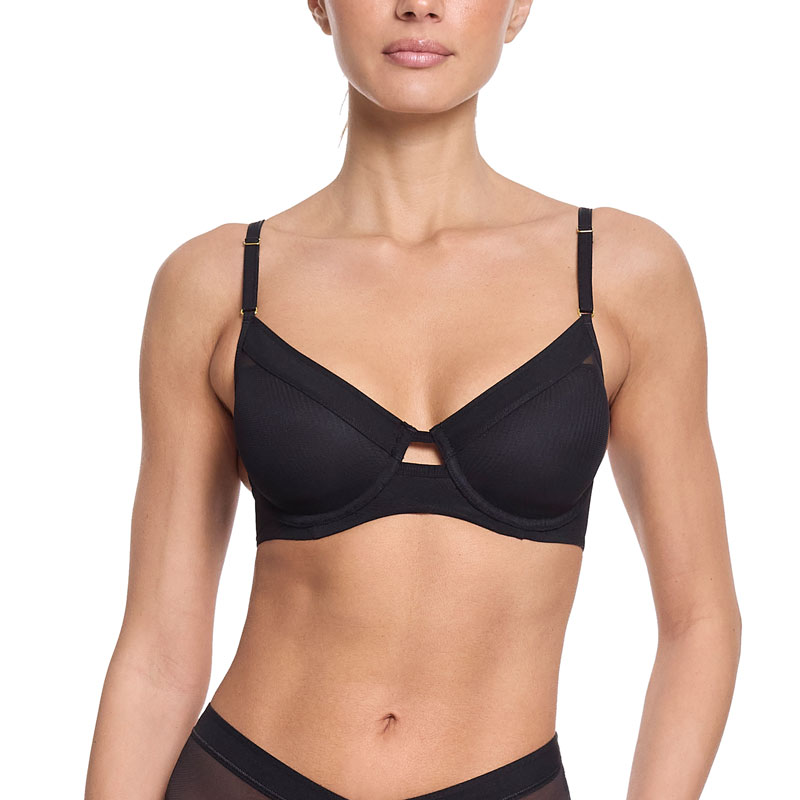アンラインド メッシュ アンダーワイヤー ブラ (ブラック)
