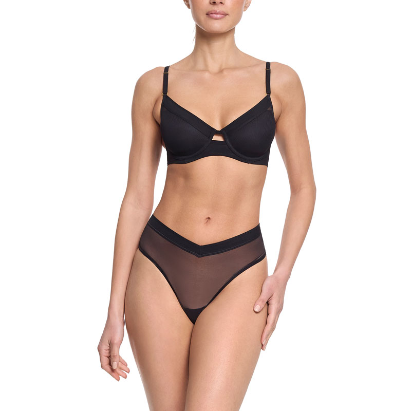 アンラインド メッシュ アンダーワイヤー ブラ (ブラック)