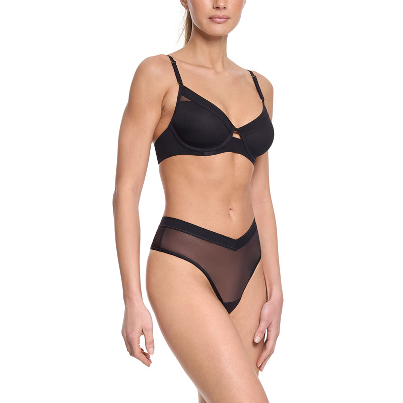 アンラインド メッシュ アンダーワイヤー ブラ (ブラック)