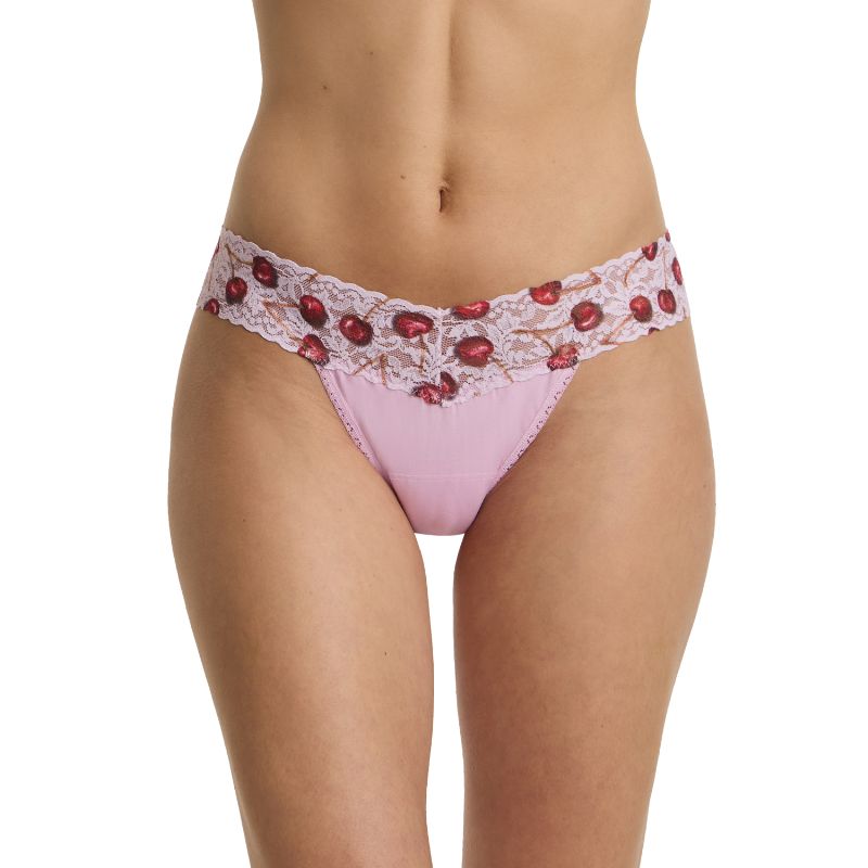 オーガニック コットン ロー ライズ タンガ ウィズ コントラスト トリム (チェリー ディライト)