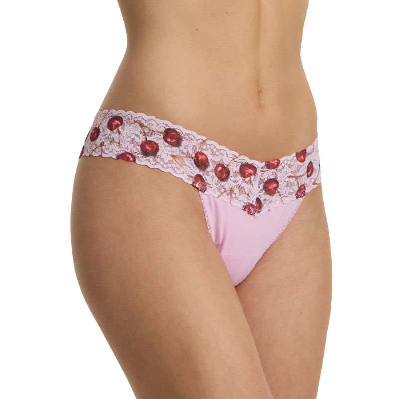 オーガニック コットン ロー ライズ タンガ ウィズ コントラスト トリム (チェリー ディライト)