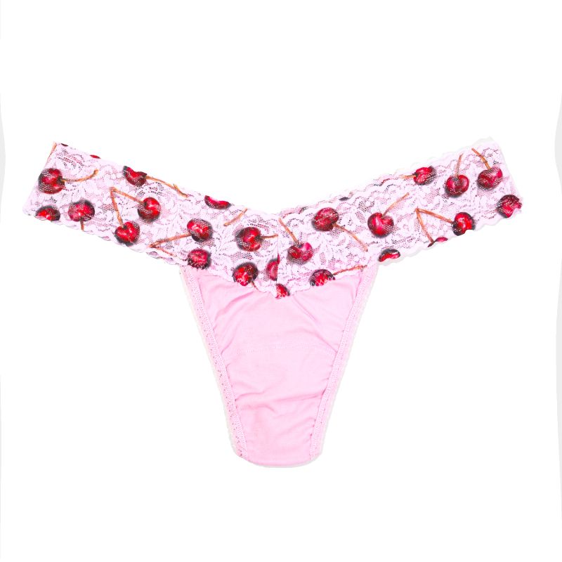 オーガニック コットン ロー ライズ タンガ ウィズ コントラスト トリム (チェリー ディライト)