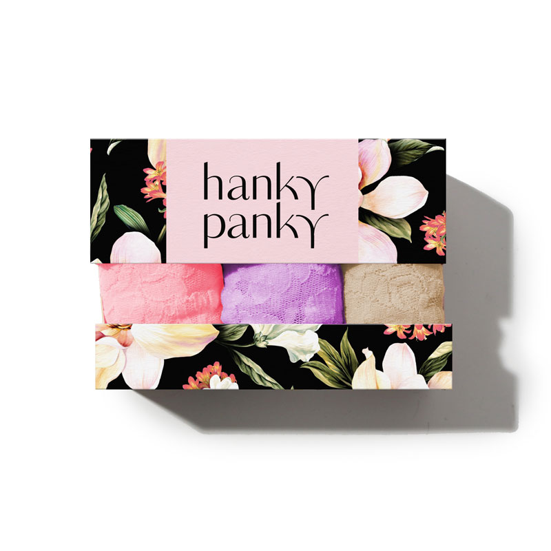 3パック ロー ライズ タンガ イン プリンテッド ボックス (ピンクレディ / ヴィオラパープル / サンド)