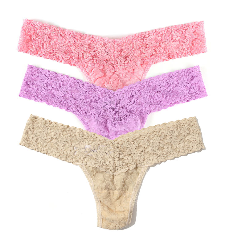 3パック ロー ライズ タンガ イン プリンテッド ボックス (ピンクレディ / ヴィオラパープル / サンド)