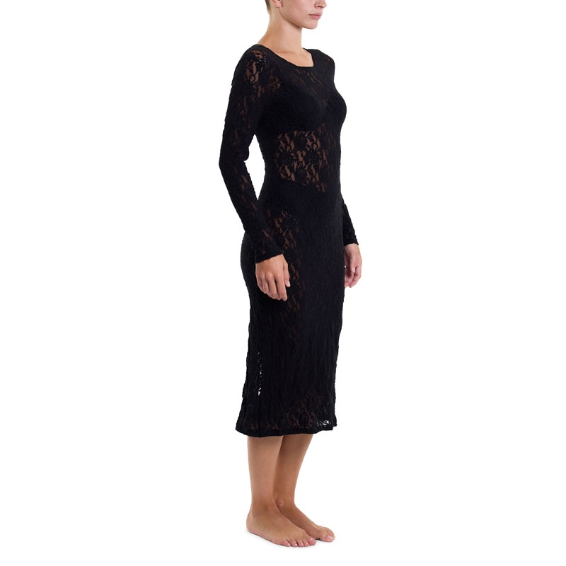 シグニチャー レース ロングスリーブ ミッド ドレス (ブラック)
