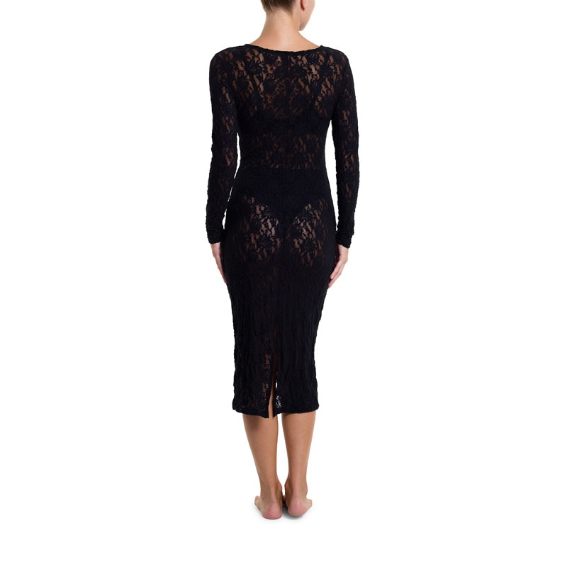 シグニチャー レース ロングスリーブ ミッド ドレス (ブラック)