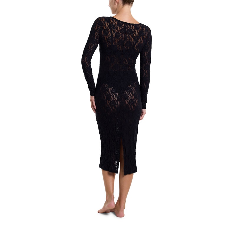 シグニチャー レース ロングスリーブ ミッド ドレス (ブラック)