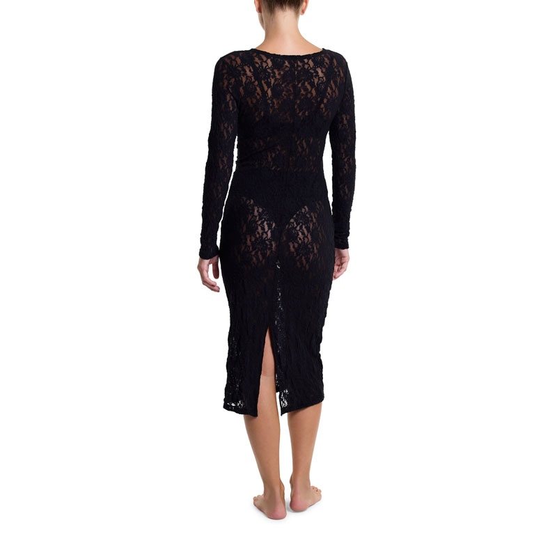 シグニチャー レース ロングスリーブ ミッド ドレス (ブラック)