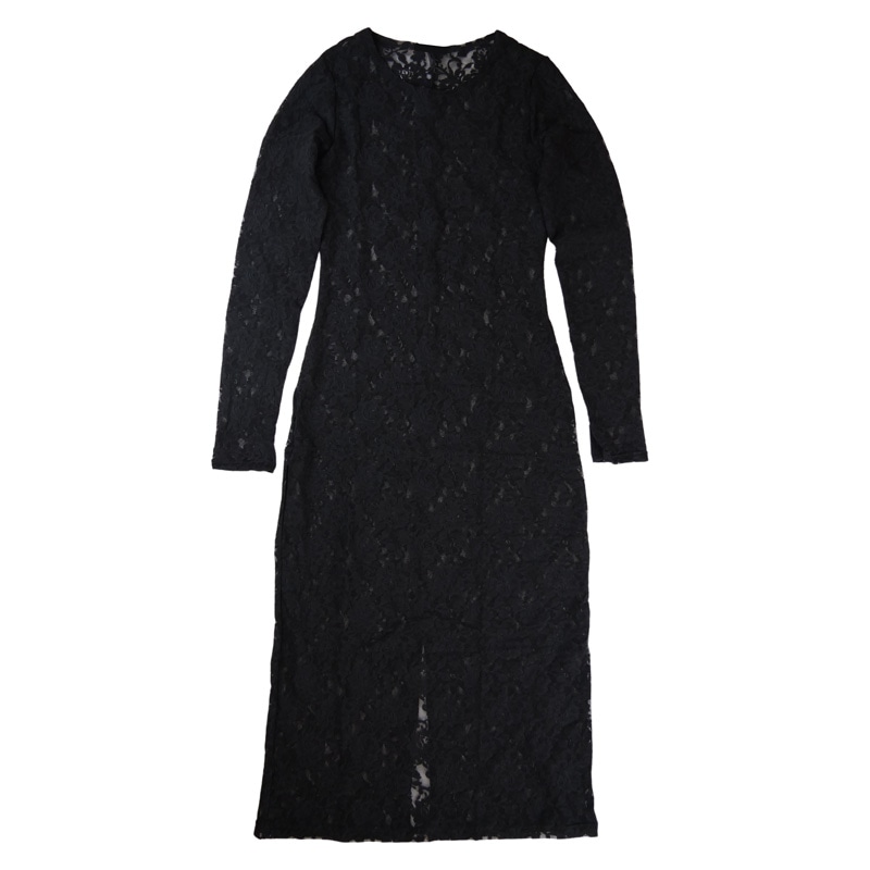 シグニチャー レース ロングスリーブ ミッド ドレス (ブラック)