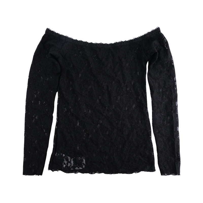 シグニチャー レース オフ ザ ショルダー ロングスリーブ トップ (ブラック)