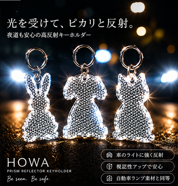 【☆復刻☆】　プリズムレンズ 反射板 どうぶつキーホルダー　全３種類