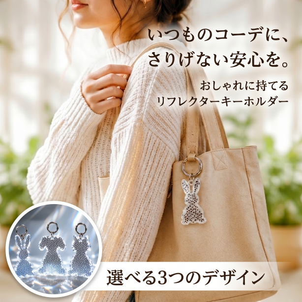 【100個のまとめ買いで超お得!】 プリズムレンズ型反射板キーホルダー うさぎ・いぬ・ねこの3種類各100ヶセット