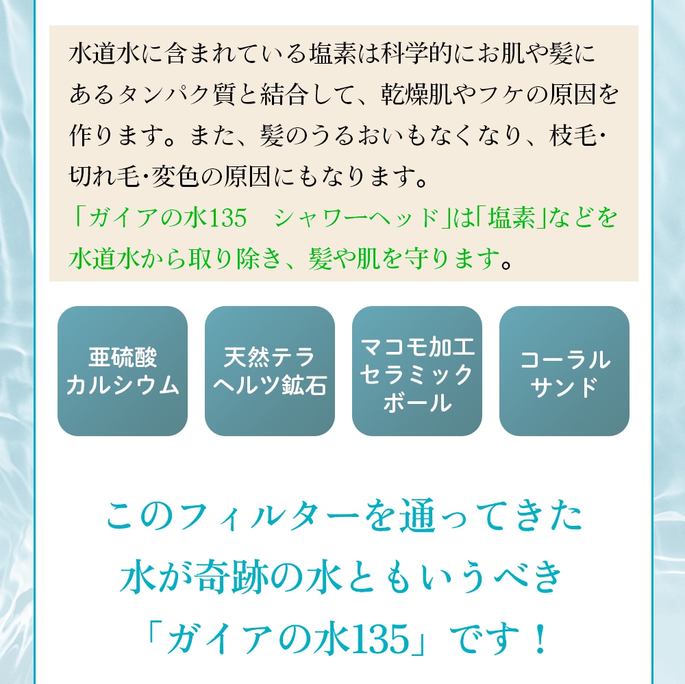 【値引】ガイアの水 浄水シャワー塩素除去で敏感肌さんも安心！お風呂が美活時間！ ガイアの水135 【専門店で安心♪】ガイアの水135 浄水シャワー