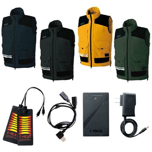 ヒートウェア コーデュラヒートベストとヒーターとバッテリーのフルセット シンメン S-HEAT 03131+SH-100 S〜3L 防寒 秋冬
