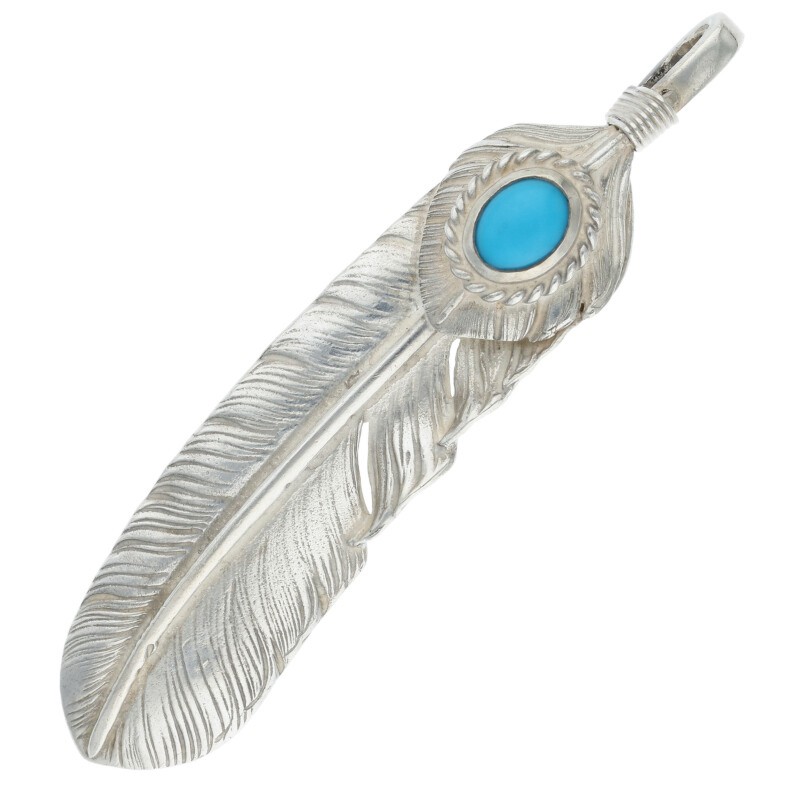 オールド上銀銀縄ターコイズ特大フェザー 左向き 広げなし 【取扱