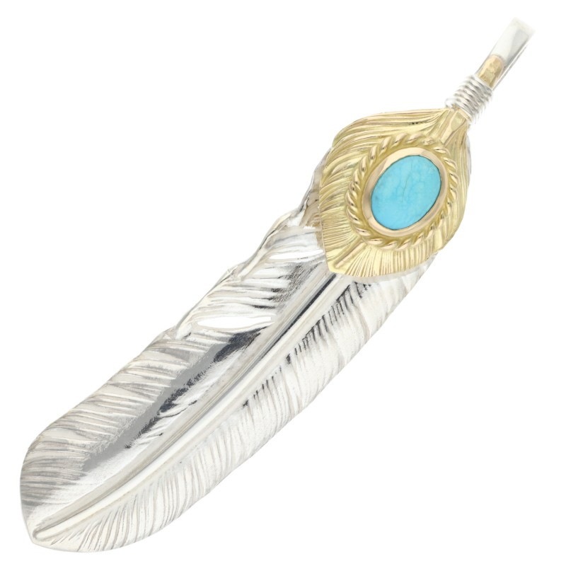 大幅値下げ！　ワイルドウッド　フェザー 金枠ターコイズ 楽天市場】18金全金金縄ターコイズ 特大フェザー 18金 全金TQ