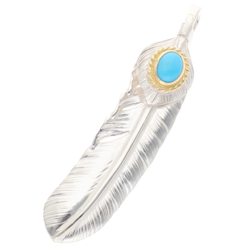 シルバー 羽根 ペンダント ターコイズ　ゴローズ 10/20新入荷セール23時まで】上銀金縄ターコイズ特大フェザー