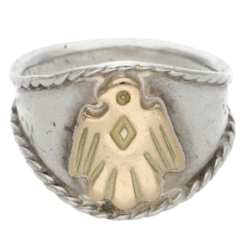 ローズ　リメカン 金イーグルメタル付き銀縄目リング〈15号〉※使用感あり【取扱：原宿