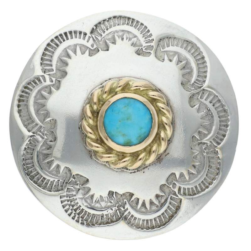 ゴローズ 金縄ターコイズコンチョ丸 金縄ターコイズ付きフラワーコンチョトップ 【取扱：原宿シルバー店