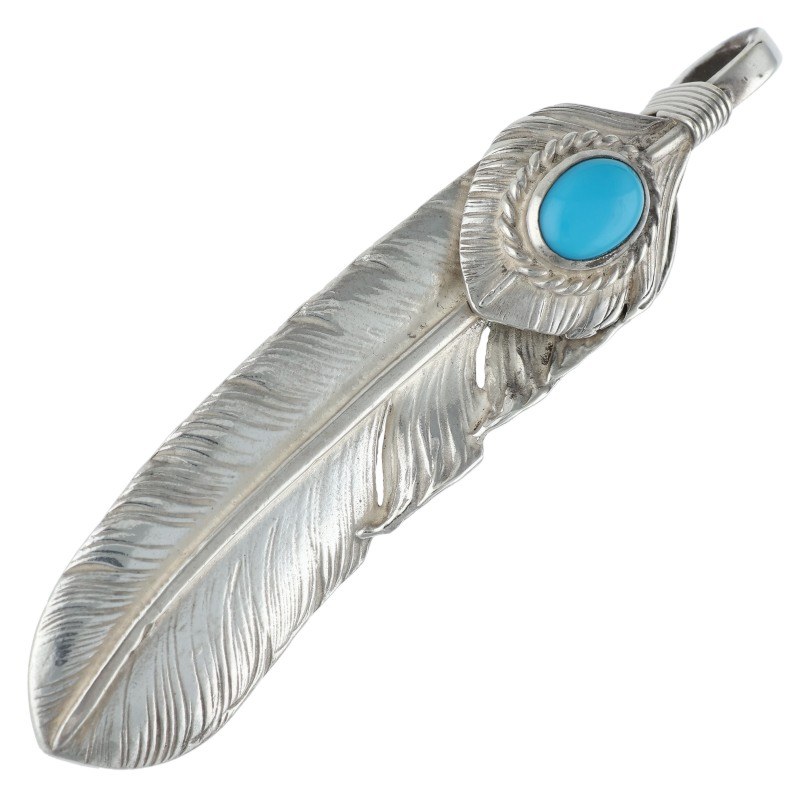 11/22新入荷セール23時まで】上銀銀縄ターコイズ特大フェザー 左向き
