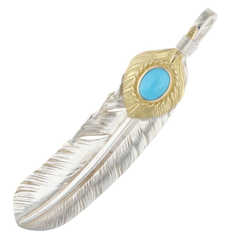 新品】上金金縄ターコイズ特大フェザー 右向き 【取扱：原宿シルバー店