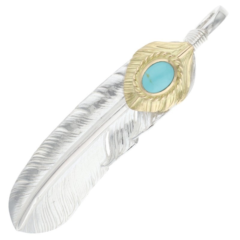 新品】上金金縄ターコイズ特大フェザー 左向き 【取扱：原宿シルバー店