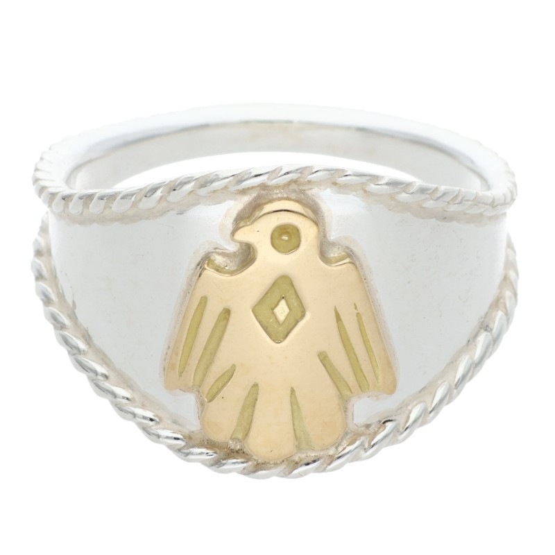 新品】金イーグルメタル付き銀縄目リング 〈23号〉 【取扱：原宿