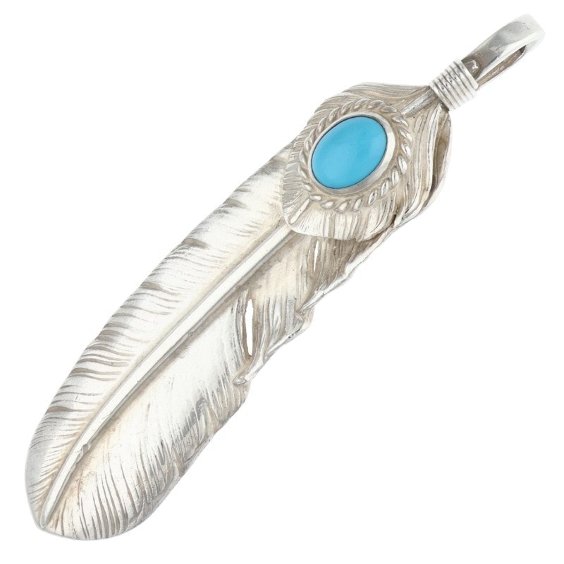 11/19新入荷セール23時まで】上銀銀縄ターコイズ特大フェザー 左向き