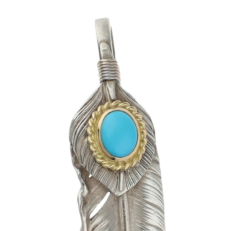 シルバー 羽根 ペンダント ターコイズ　ゴローズ 10/20新入荷セール23時まで】上銀金縄ターコイズ特大フェザー