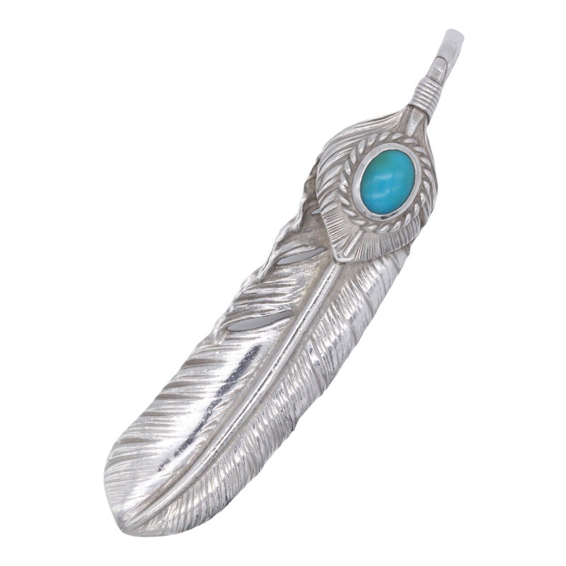 上銀銀縄ターコイズ特大フェザー 右向き ※使用感あり【取扱:原宿