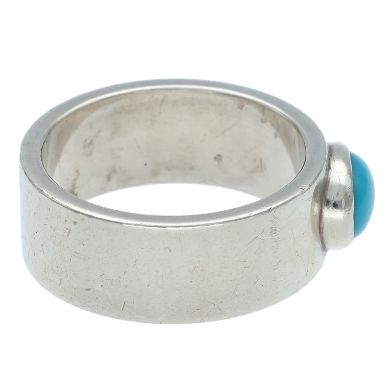 ターコイズ付き平打ちリング〈17号〉 【取扱：原宿シルバー店