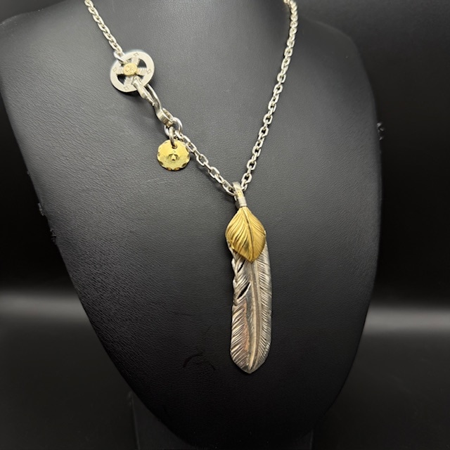 ゴローズ　上金先金特大フェザー＋シルバー大フェザー＋金大フェザー＋細角チェーン 心斎橋限定セット】上金特大フェザー 右向き SET【取扱：心斎橋店