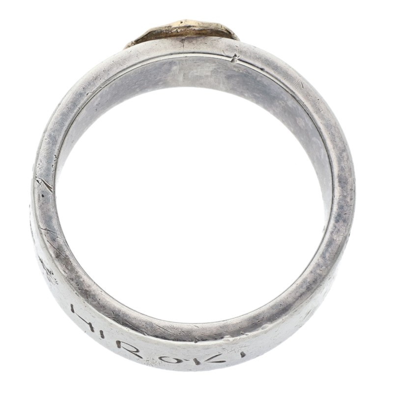 【Edogawa】★激レア象牙調バングル★天然物　シルバー　彫刻 特注 平打ちリング〈17号〉 ※毛彫りイーグル、ネーム入り