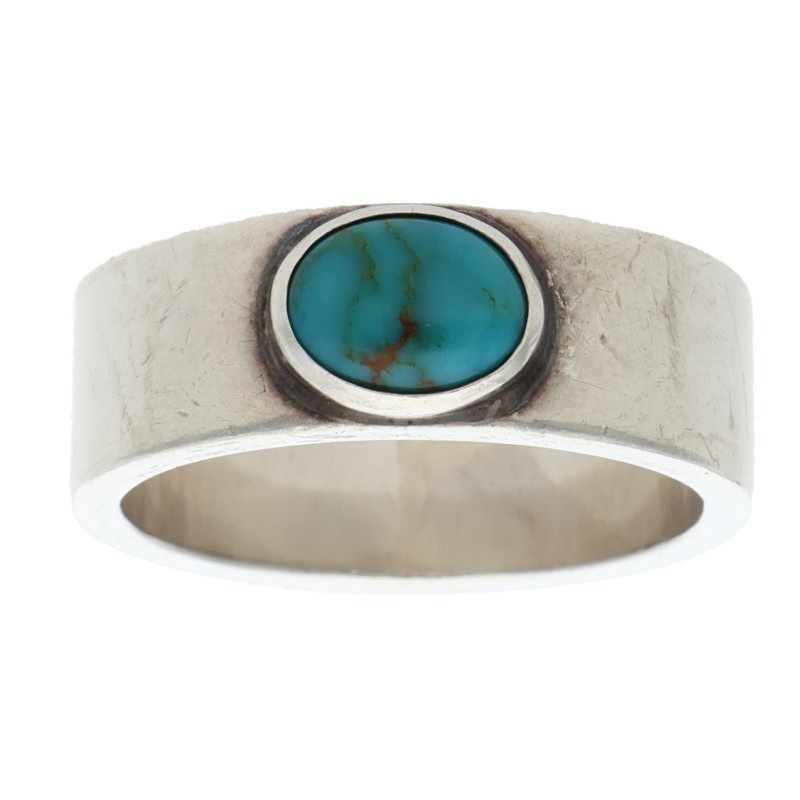 ターコイズ付き平打ちリング 〈21号〉 ※模様あり 【取扱：原宿シルバー