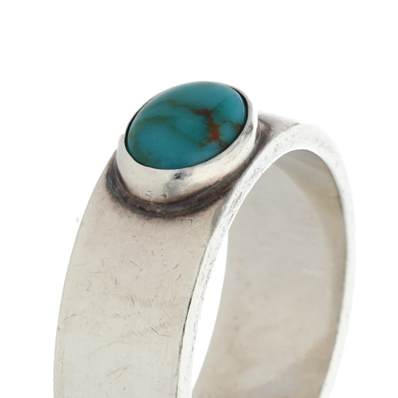 ターコイズ付き平打ちリング 〈21号〉 ※模様あり 【取扱：原宿シルバー