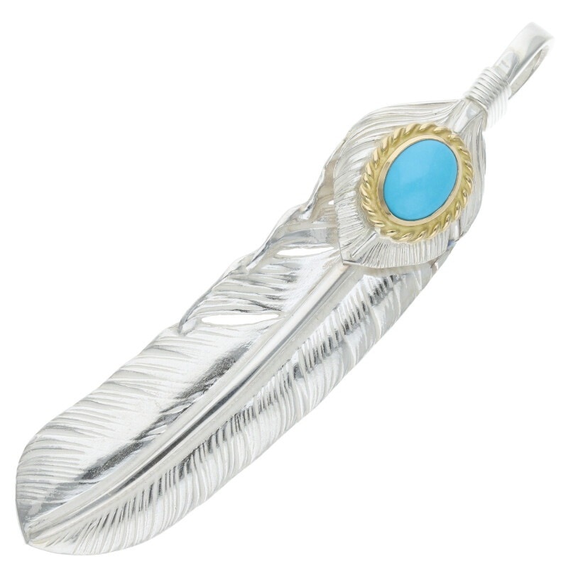 【本日限定価格】ゴローズ　上銀金縄ターコイズ特大フェザー右向き　チェーン付き 新品】上銀金縄ターコイズ特大フェザー 右向き 【取扱：渋谷店