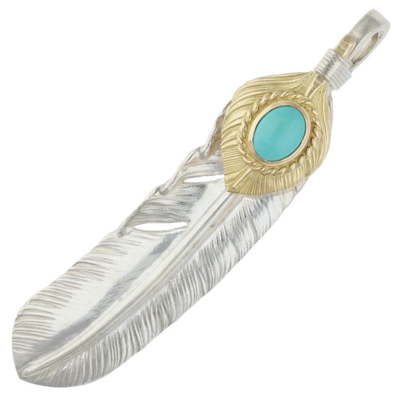 上金金縄ターコイズ特大フェザー 右向き ※エメラルド調【取扱