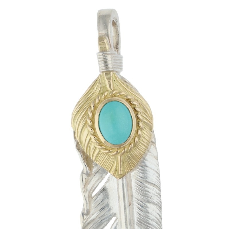 ❗️激渋　人気❗️ターコイズフェザー２枚　鷹爪フェザー１枚　計３枚トリプル❗️ 上金金縄ターコイズ特大フェザー 右向き ※エメラルド調【取扱