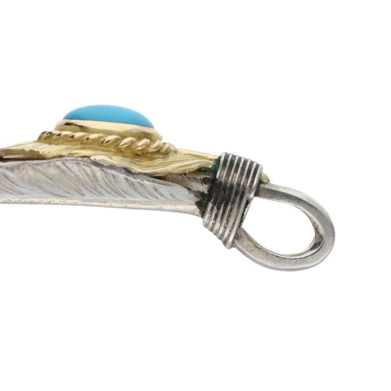 ❗️激渋　人気❗️ターコイズフェザー２枚　鷹爪フェザー１枚　計３枚トリプル❗️ 上金金縄ターコイズ特大フェザー 左向き 【取扱：原宿シルバー店