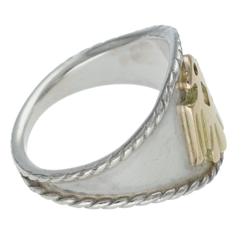 10/22新入荷セール23時まで】金イーグルメタル付き銀縄目リング