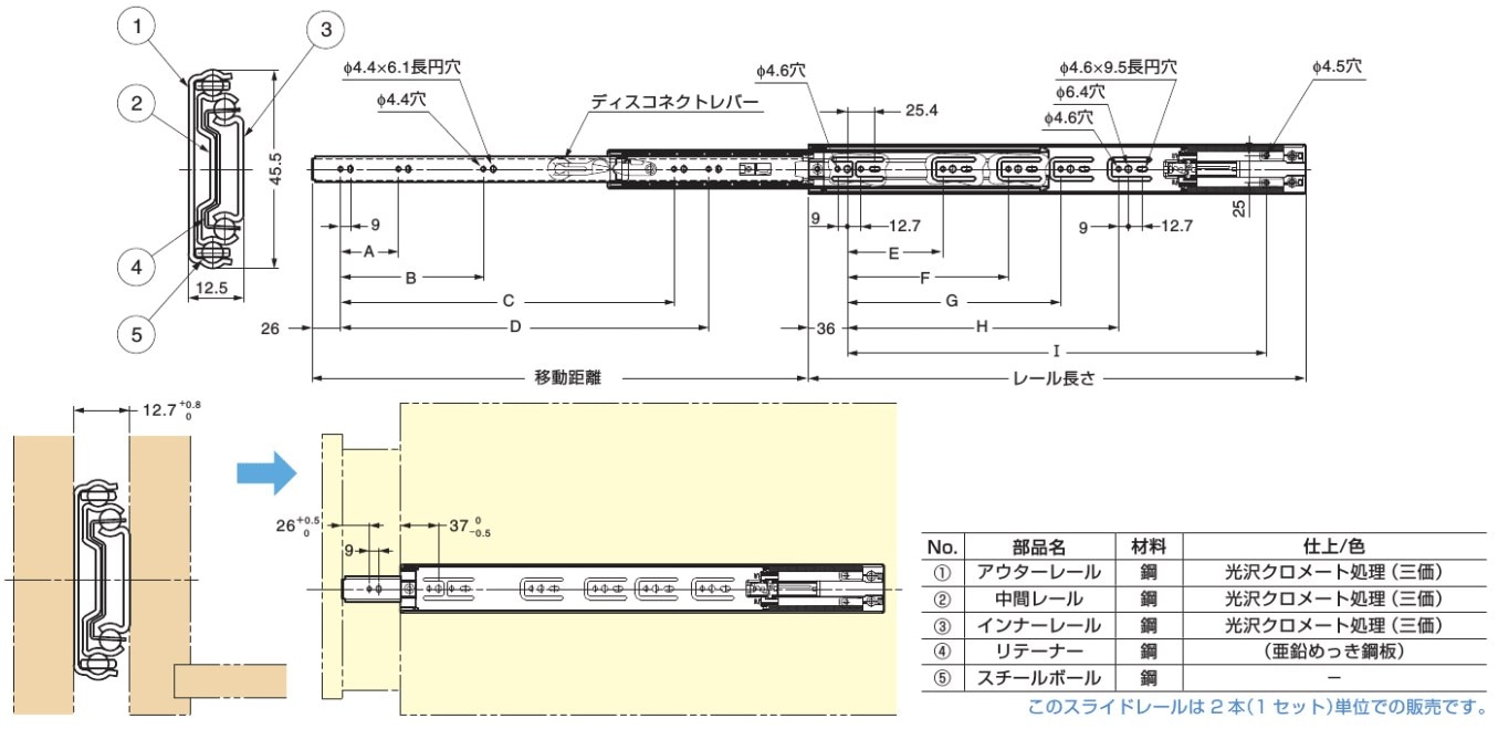 スガツネ 【LAMP】 スライドレール 【4670】 セルフ&ソフト