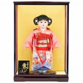 市松人形 齊藤公司作 13号 ピンク 花柄 ケース入り 横幅42cm