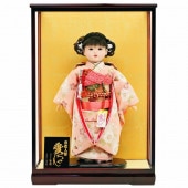 市松人形 齊藤公司作 13号 淡いピンク 桜柄 ケース入り 横幅42cm