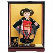 市松人形 齊藤公司作 10号 黒地 横幅39.5cm