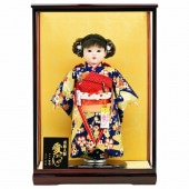 市松人形 齊藤公司作 13号 正絹仕立て 赤 ケース入り 横幅42cm